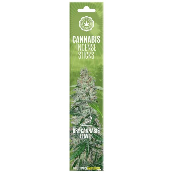grøn æske med cannabis blomster på som indeholder cannabis blad røgelse