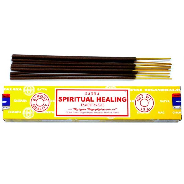 gul æske med rød skrift som indeholder spirituel healing røglese