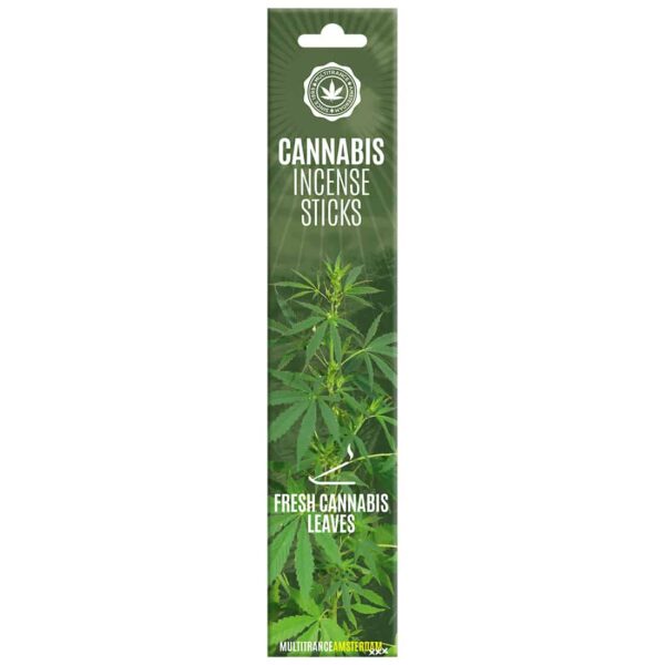 grøn æske som indeholder røgelse med aroma af friske cannabis blade
