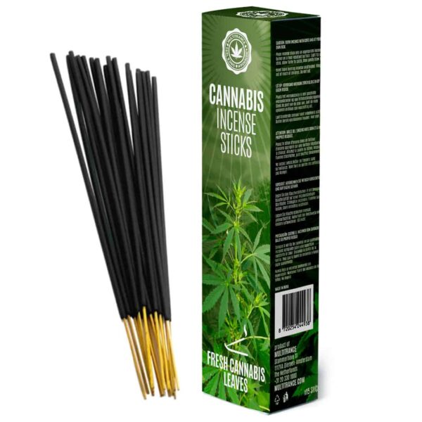 grøn æske som indeholder røgelse med aroma af friske cannabis blade